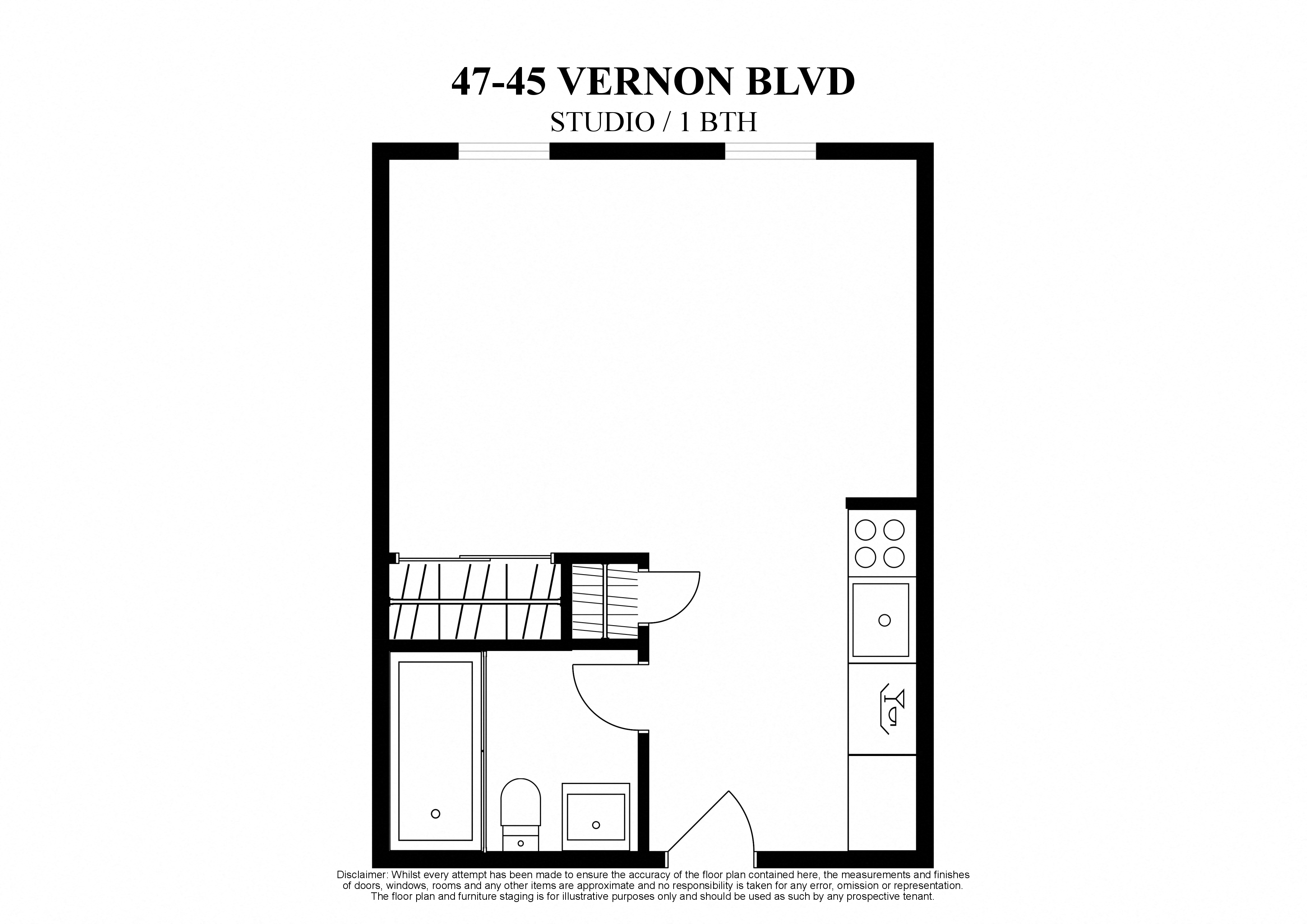 Floor plan for studio, 1 bath, 290 sqft